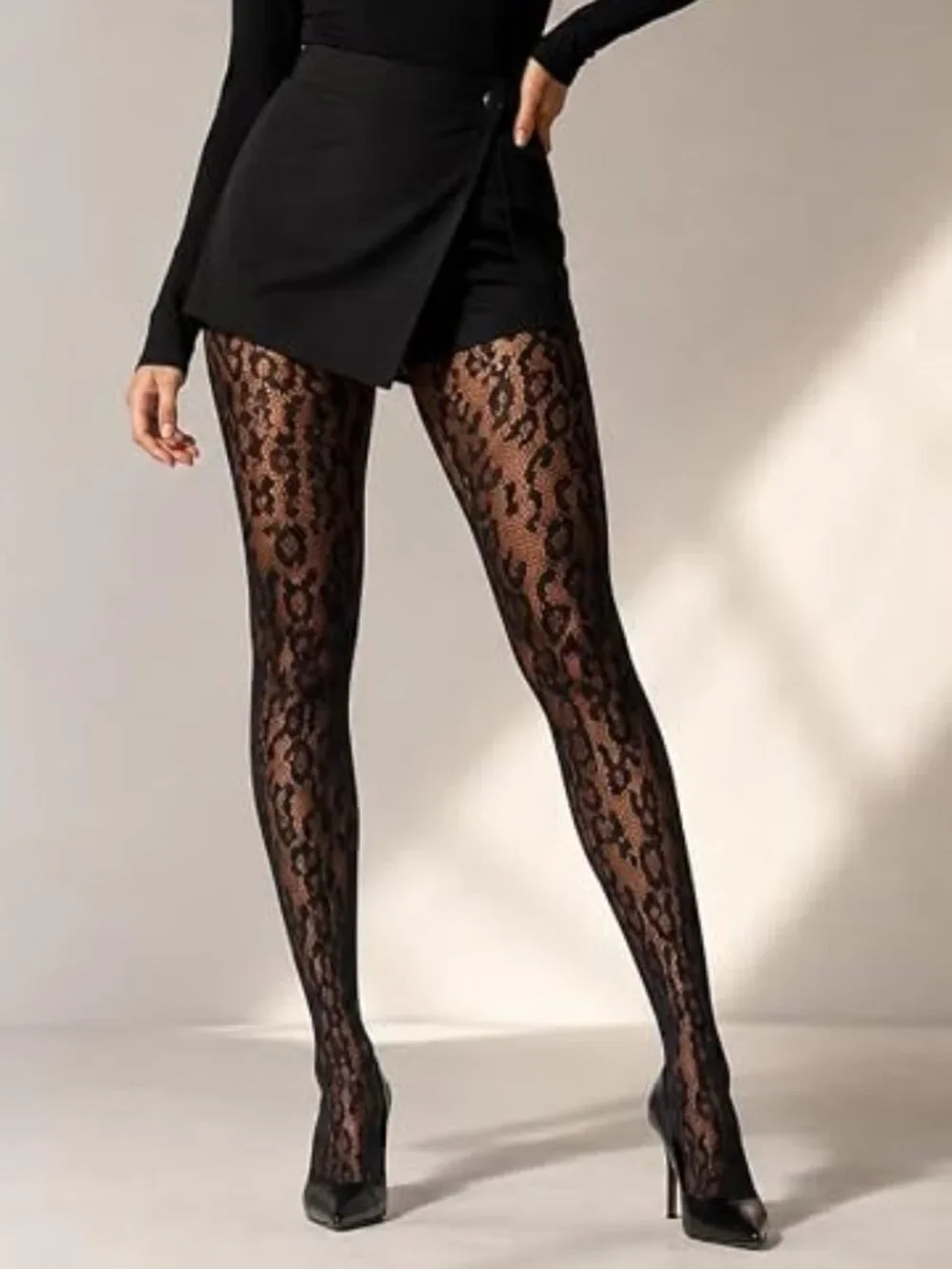 Leopard Print Lace Tights Os